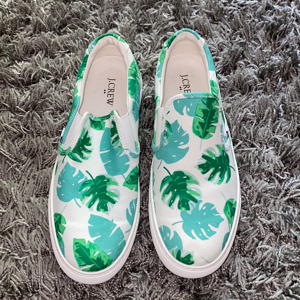 J Crew Canvas Tropical Palm Leaf Slip On Sneaker